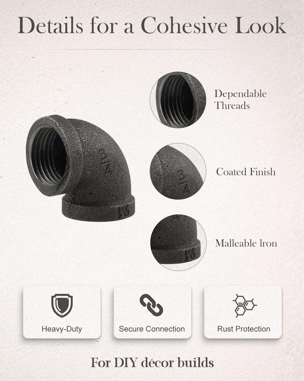 3/4 in Malleable Iron Pipe Elbows, 10 Pack Threaded Fittings