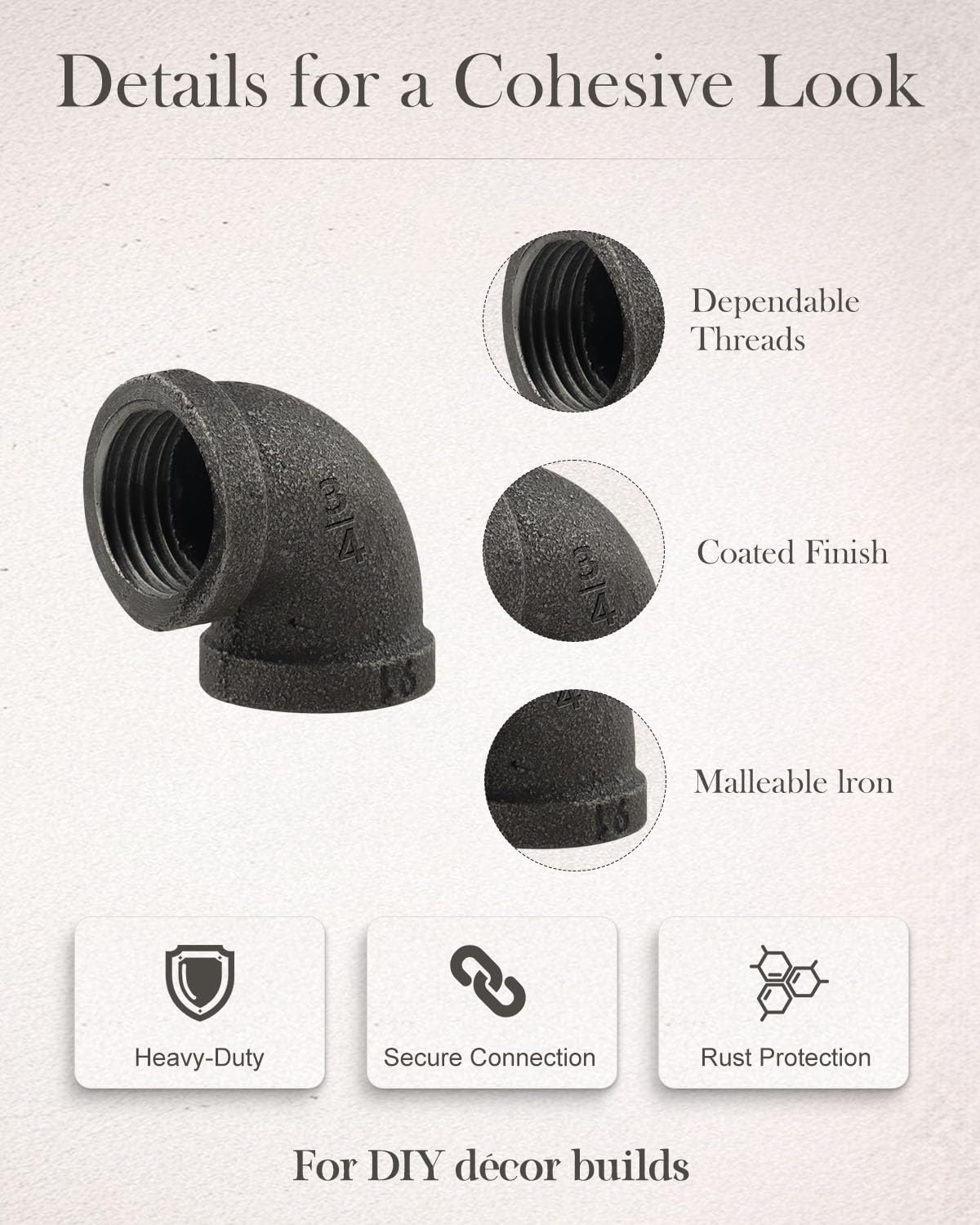3/4 in Malleable Iron Pipe Elbows, 10 Pack Threaded Fittings