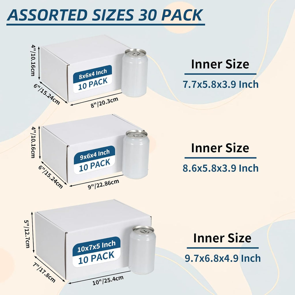 White Small Shipping Boxes, 30 Packs Cardboard Mailer Boxes for Packaging Small Business with Lids (10x7x5, 9x6x4