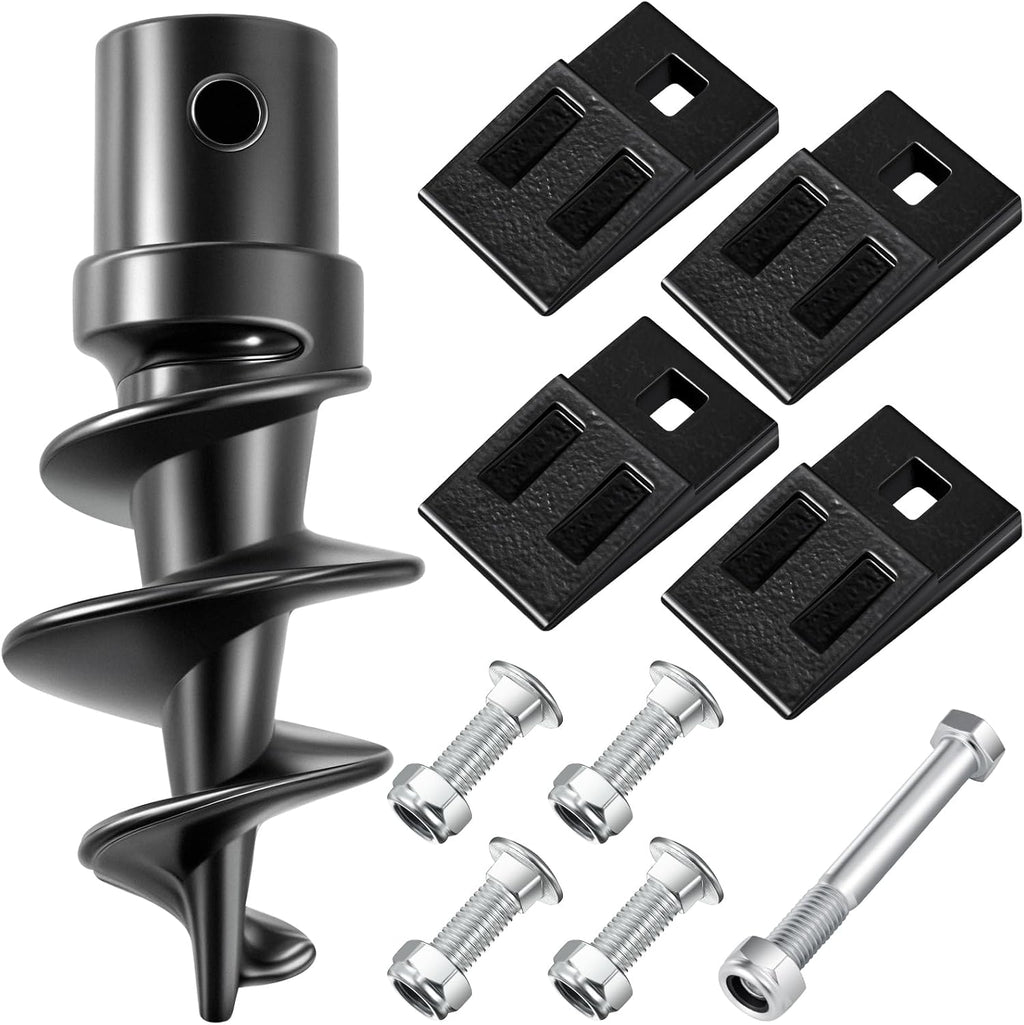 Bolt on Spiral Point Auger Pilot Tip and 4 Pcs 3 Point Auger Cutting Edge Square Hole Replacement Teeth with Hardware