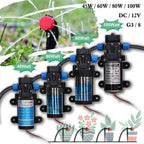 Adjustable Small submersible pump 45/60/80/100 Watt DC 12V Fresh Water Pump Diaphragm Self Priming Sprayer Pump Automatic Switch Connection 4/5/6/8L Per Min(60Watt-DC 12V)