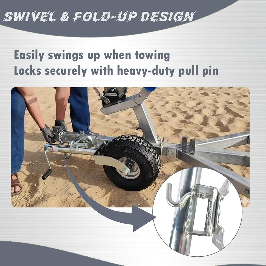 Beach Boat Swivel Trailer Tongue Jack, 13.38in Heavy-Duty Wheel 2000 lbs