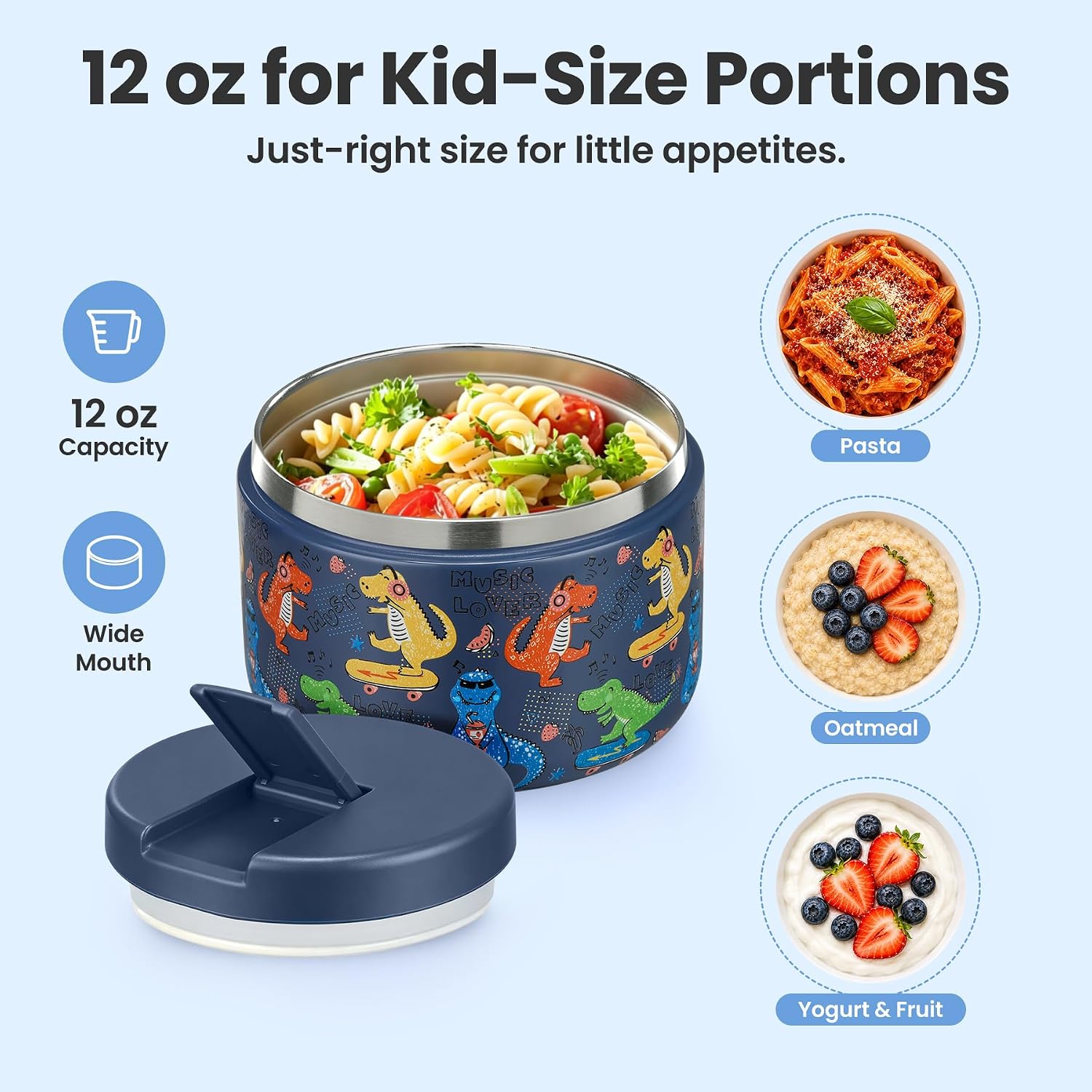 12oz Insulated Vacuum Food Jar with Buckle Lid Wide Mouth Soup Thermo for Hot Food Kids Leakproof Stainless Steel