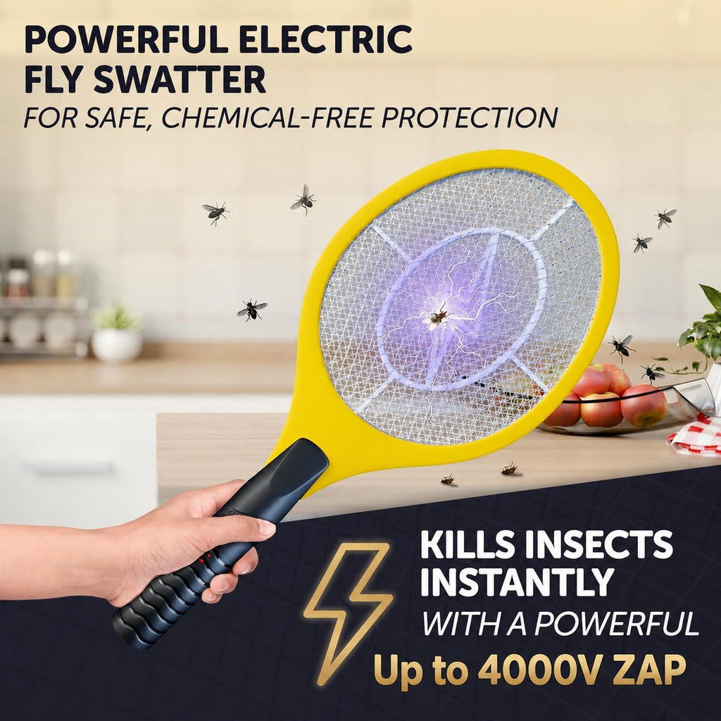 Bug Zapper Racket, Electric Fly Swatter for Mosquitoes, Flies, and Flying Insects, 18 Inch Handheld Battery Powered