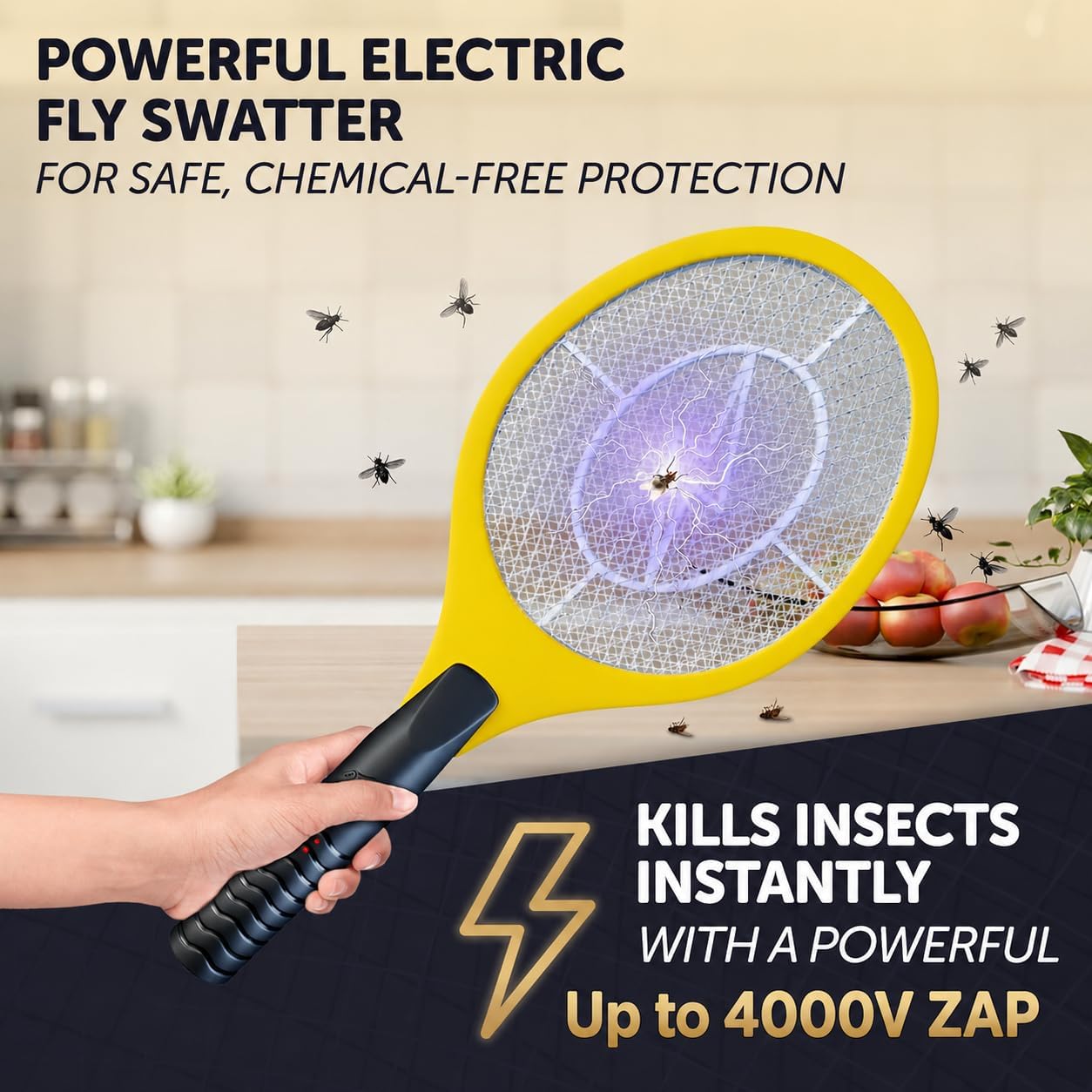 Bug Zapper Racket, Electric Fly Swatter for Mosquitoes, Flies, and Flying Insects, 18 Inch Handheld Battery Powered