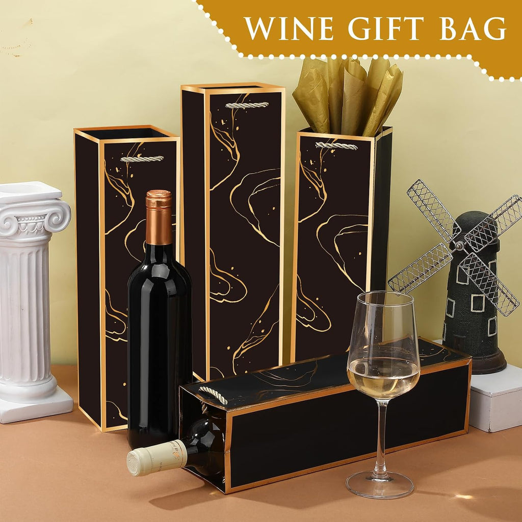 20 Pack Wine Gift Bags with Handles & Tissue Paper black