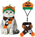 Halloween Dog Costumes Hat Scarf Set Knit, 2 Pcs Pet Halloween Pumpkin Costume Outfit Funny Holiday Cosplay
