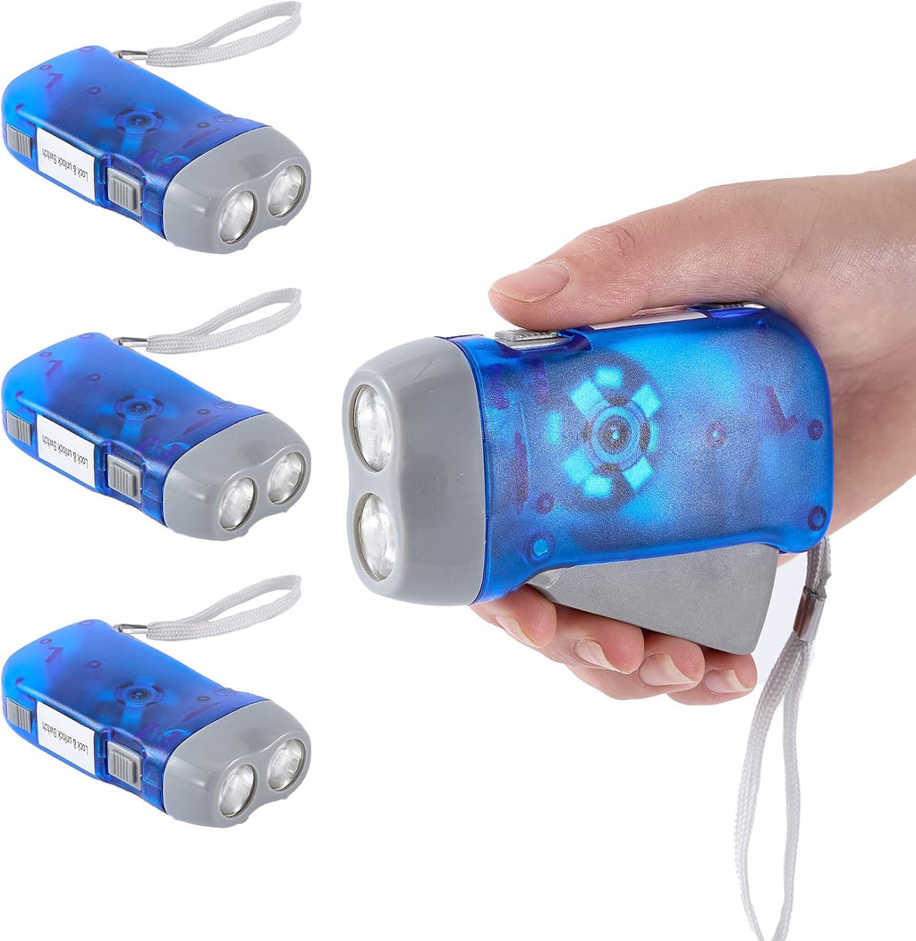 4-Pack Hand Crank Flashlights for Emergencies, Double LED | Hand-press crank generates power without batteries;