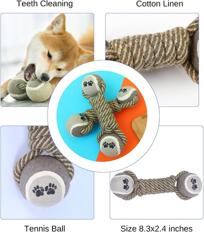 Dog Rope Chew Toy with Tennis Balls – Durable Dental Tug Toy for Puppies & Small to Large Dogs