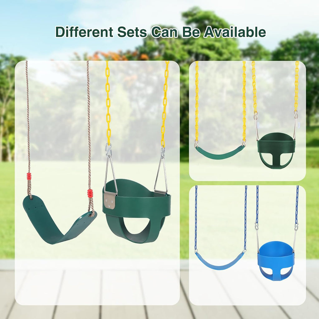 Toddler Swing Set, Heavy Duty High Back Full Bucket Swing with Belt Swings Seat Combo Pack for Swingset, Tree Straps