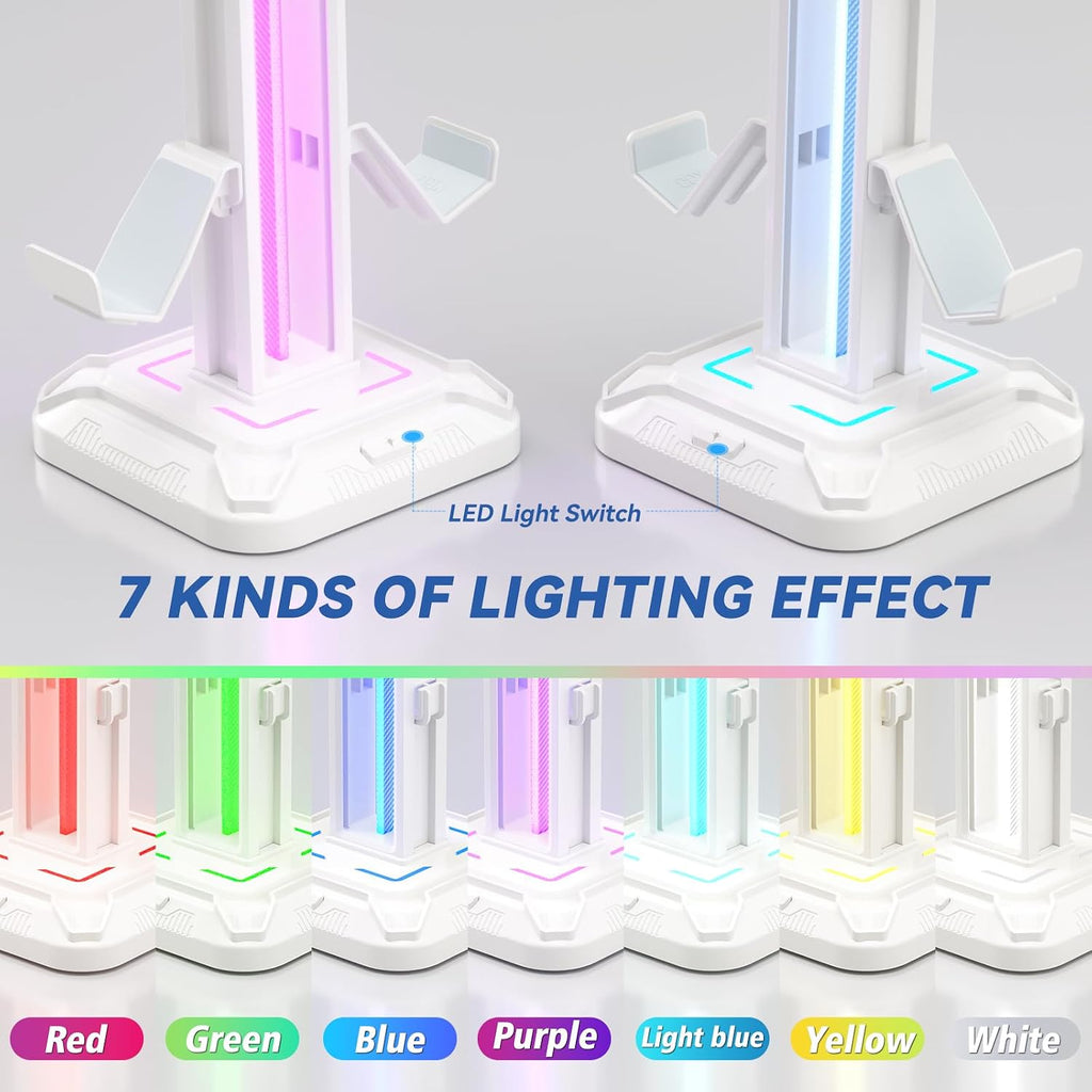RGB Headset Stand with 9 Light Modes - Controller Holder for Desk - Rotatable Headphone Stand & Detachable Controller