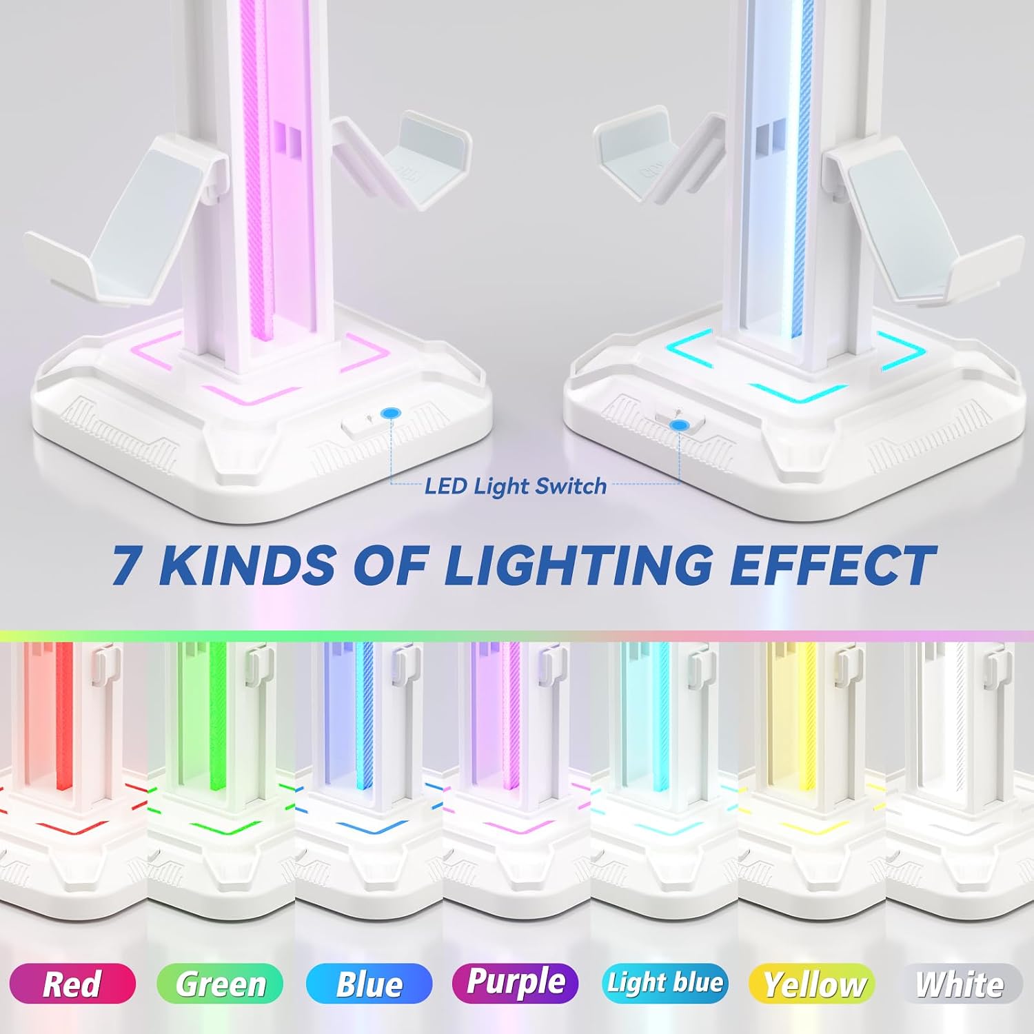 RGB Headset Stand with 9 Light Modes - Controller Holder for Desk - Rotatable Headphone Stand & Detachable Controller