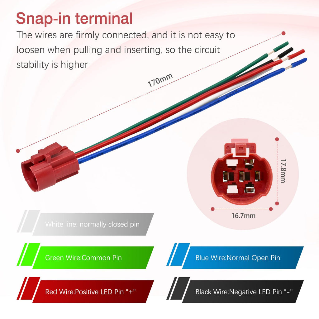 1 Pcs 16mm Latching Push Button Switch (Red Light)