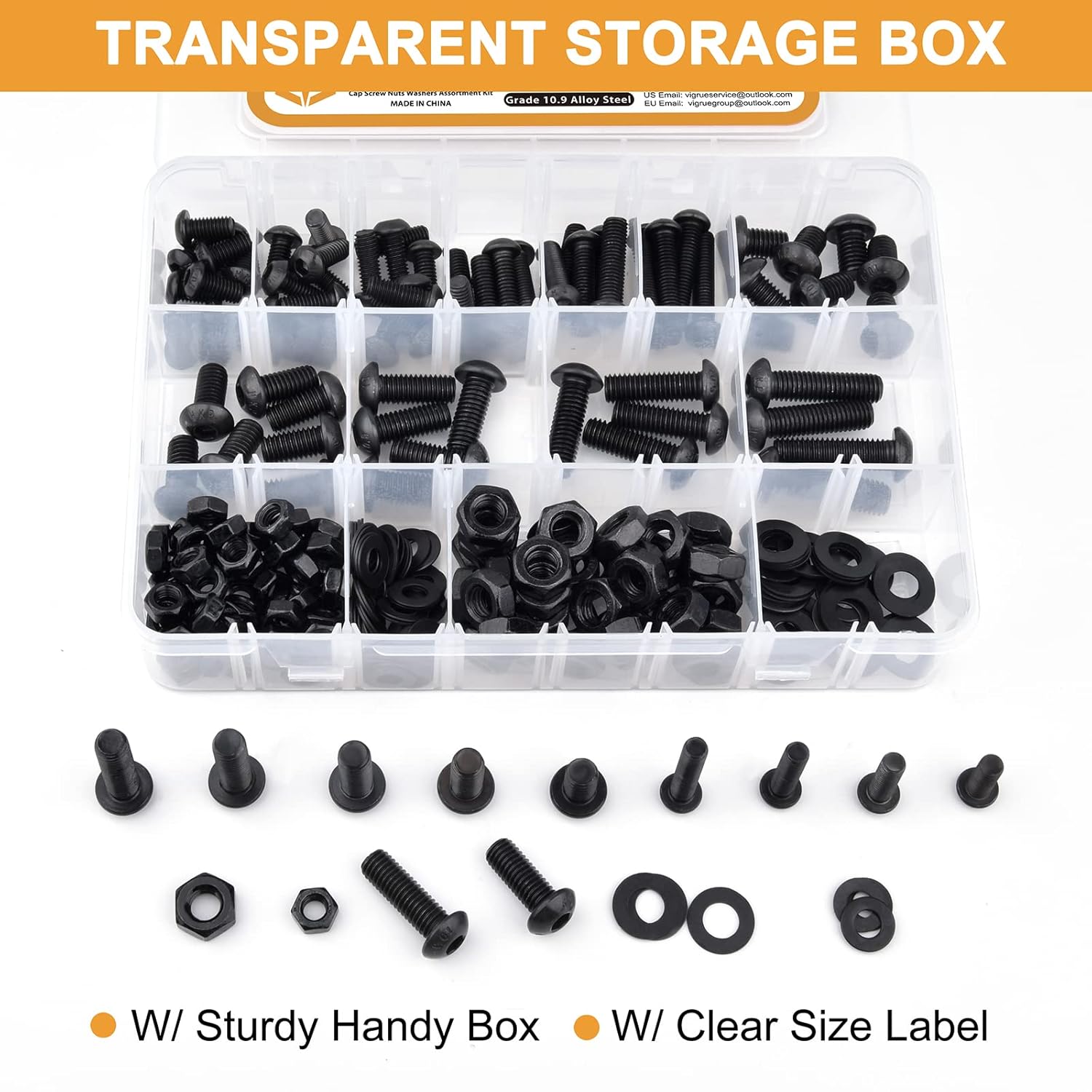 288PCS M6 M8 Button Head Hex Socket Cap Screws Bolts Nuts Washer Assortment Kit, 10.9 Grade Alloy Steel Black Oxide