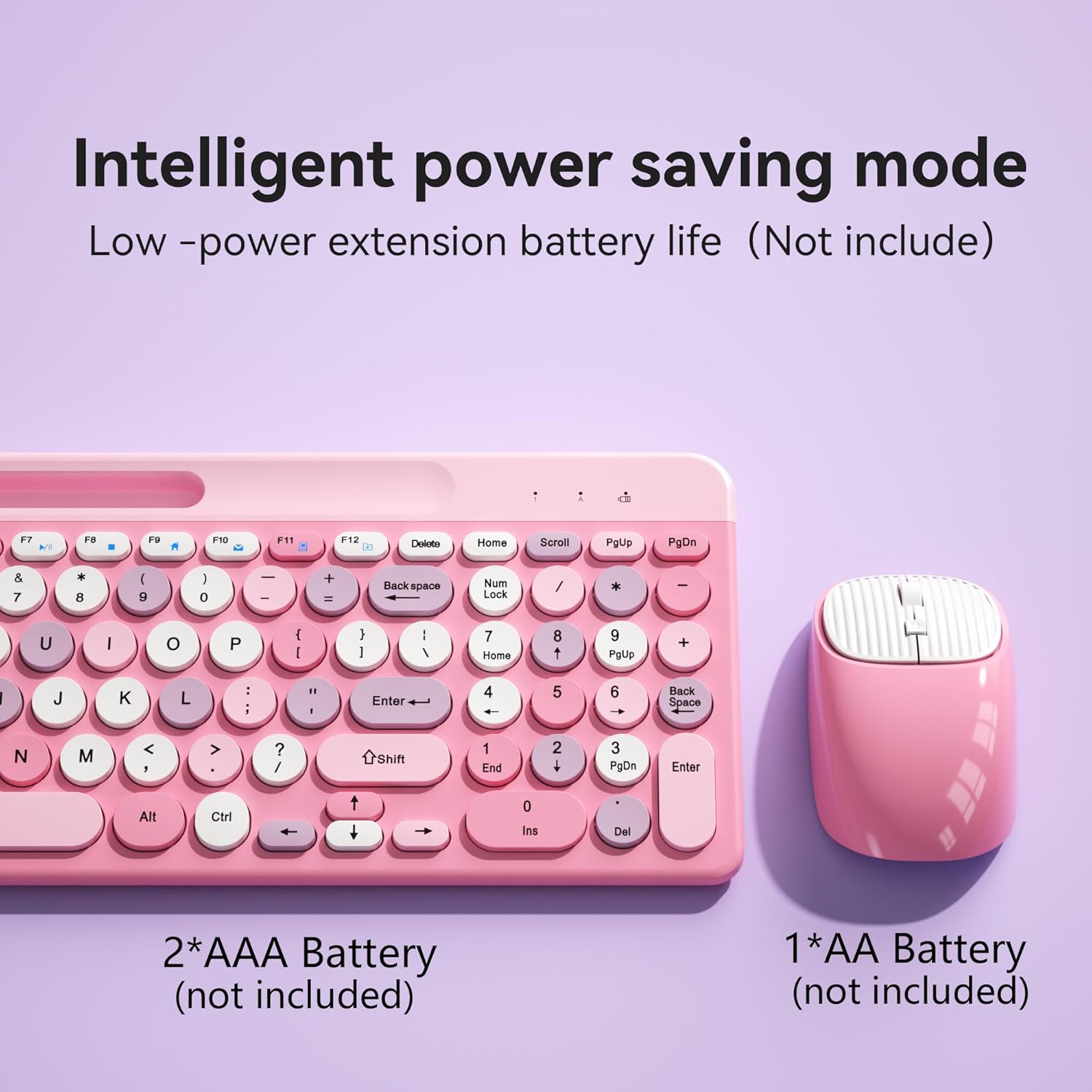 Retro Wireless Keyboard with Round Keycaps, 2.4GHz Full-Size USB Cute Wireless Keyboard Mouse for Computer, Desktop