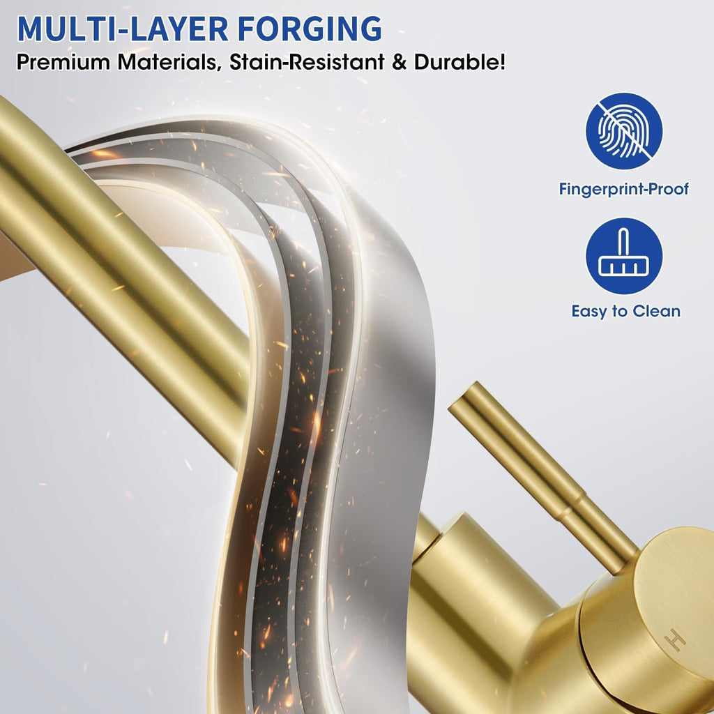 Brushed Gold Kitchen Faucets with Pull Down Sprayer