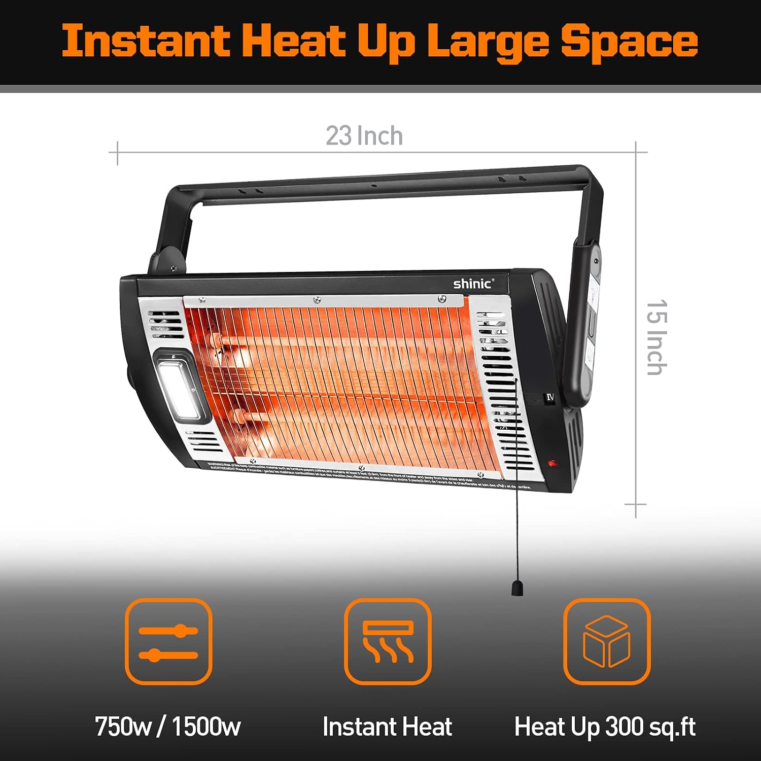 2 Packs Electric Garage Heaters, 1500W/750W Ceiling Mounted Heater Radiant Heaters with Halogen Light, 90 Degree
