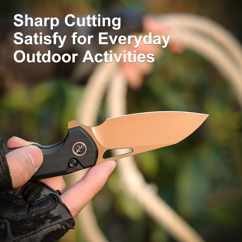 RT-CAMEL Folding Pocket Knife, 3.1" D2 Steel Blade, G10 Handle | Button Liner Lock, Smooth Flipper Action, Reversible