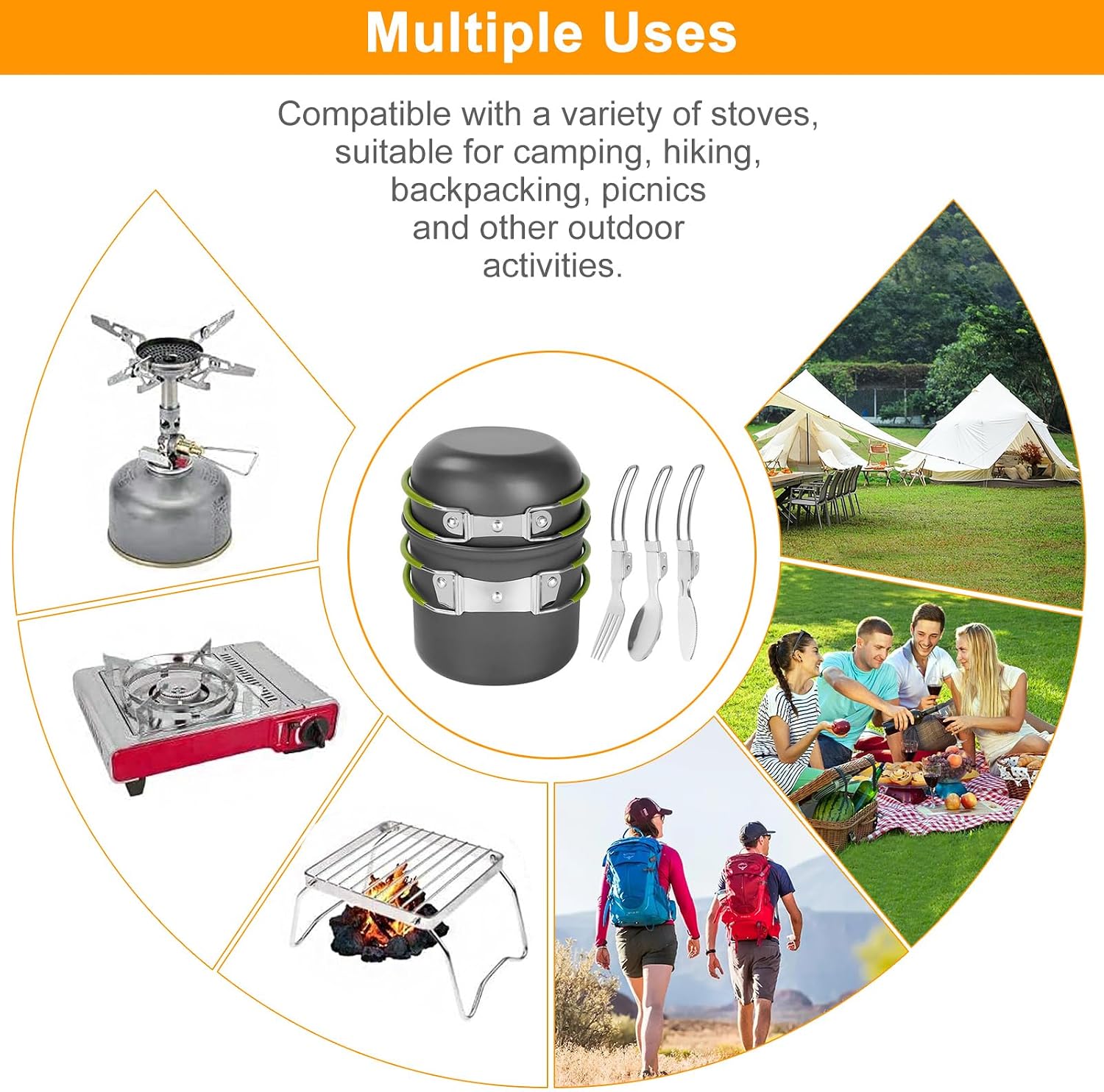 Camping Cookware Mess Kit Backpacking Pot Gear Camping Cooking Pots and Pans Set Camp Kitchen Equipment Accessories