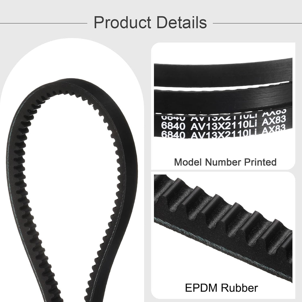 uxcell 2Pcs AX83 EPDM V-Belt, Raw Edge Cogged Industrial Rubber V Belt 1/2" Width x 85" Outer Circumference