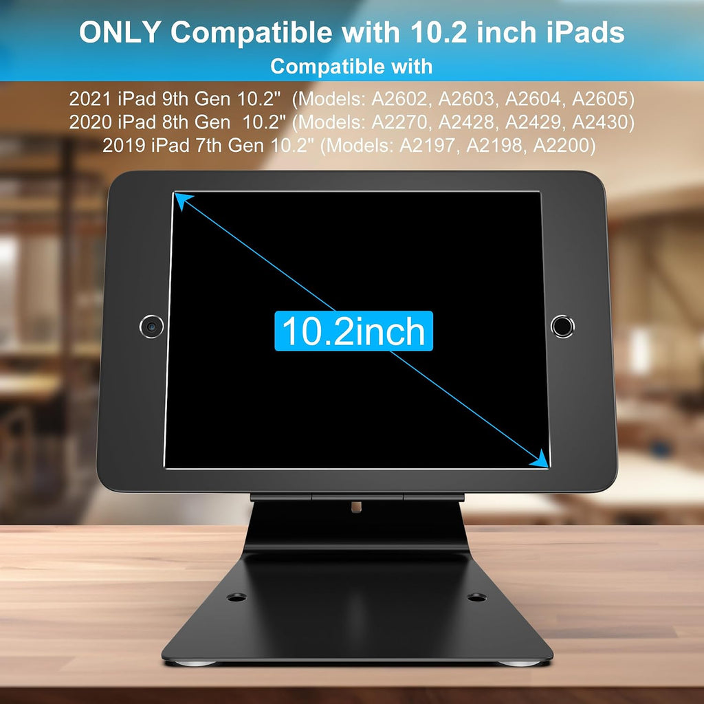 Anti-Theft iPad Kiosk Stand 10.2-Inch (9th/8th/7th Gen) Secure Tablet Mount | Aluminum Locking Countertop Stand with