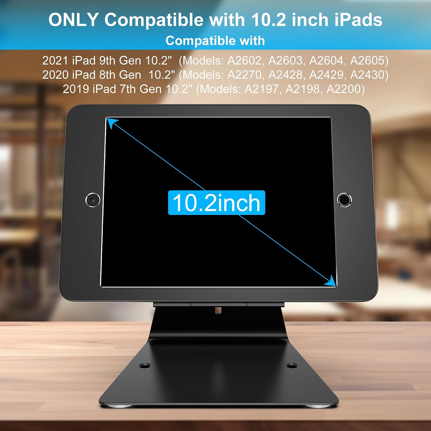 Anti-Theft iPad Kiosk Stand 10.2-Inch (9th/8th/7th Gen) Secure Tablet Mount | Aluminum Locking Countertop Stand with