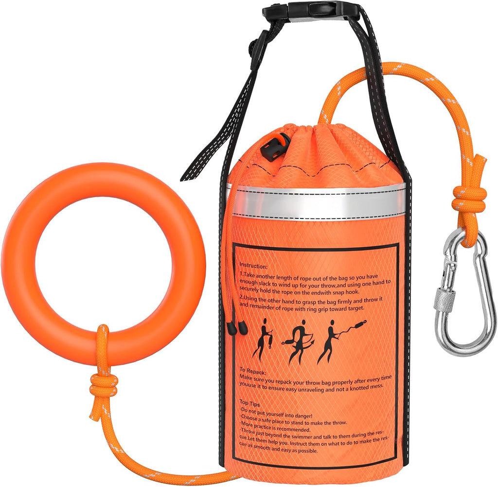 Water Rescue Throw Bag with 50/70/98 Feet of Rope in 3/10 Inch Tensile Strength Rated to 1844lbs, Throwable Device