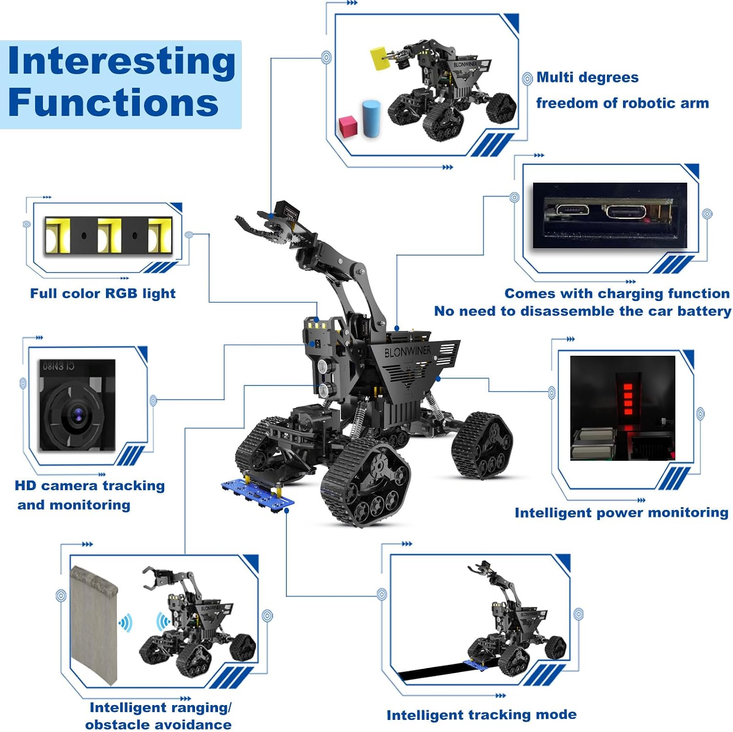 Robot Car Kit, 2 in 1 Smart Robotics Arm Building Toy for Raspberry Pi Python Coding, STEM Programming Tank Kits with