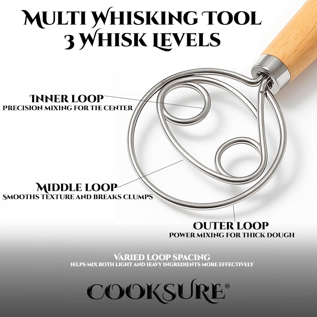 Danish Dough Whisk & Bread Lame Set for Sourdough Bread – Wooden Handle Dough Whisk Mixer and Bread Scoring Tool