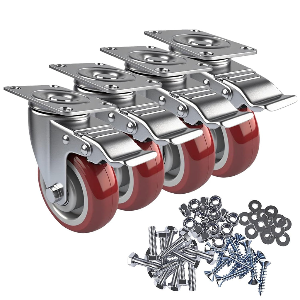 4 Inch Casters Set of 4 Heavy Duty with Brakes,Load 2200lbs | Lockable 360-degree Swivel Plate Caster Wheels for