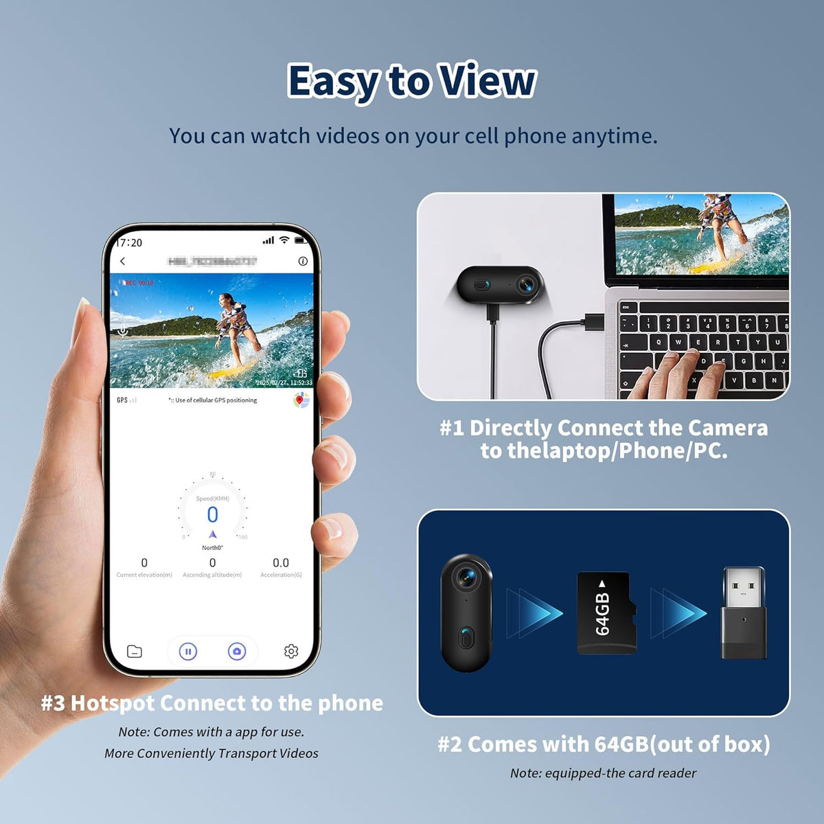 4K Thumb Action Camera with Memory Card Mini Body Camera WiFi Magnetic Clip Wearable Hands-Free Recording POV Camera