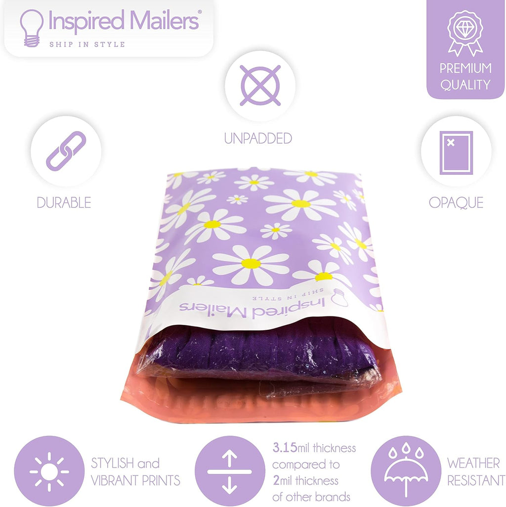 100 Small Poly Mailers 6x9 -Purple Daisies- Mailing Bags