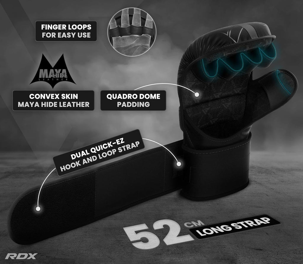 MMA Gloves Sparring Grappling, Hybrid Open Palm Martial Arts Mitts Men Women, Maya Hide Leather Wrist Support, Cage
