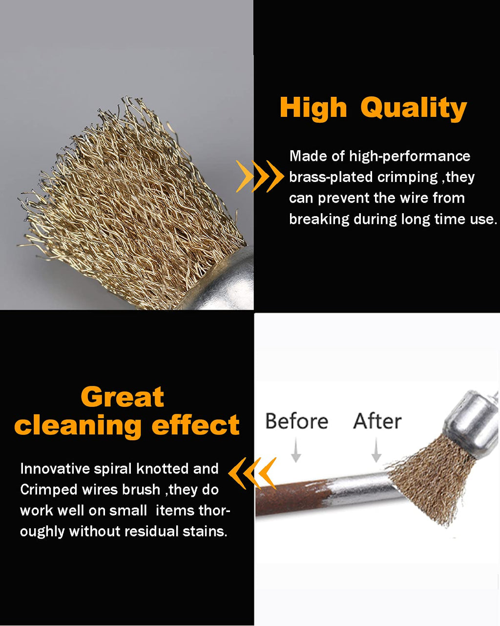 Rocaris 15 Pack 3 Sizes Brass Coated Wire Brush Wheel & Cup Brush Set
