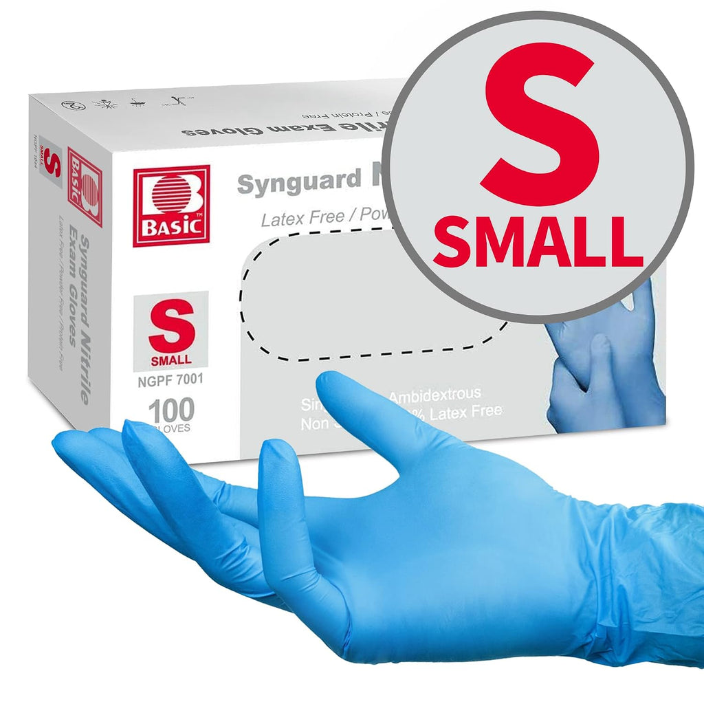 Medical Nitrile Exam Gloves (Small) 1 Boxes 100 Gloves,Blue,NGPF-7001