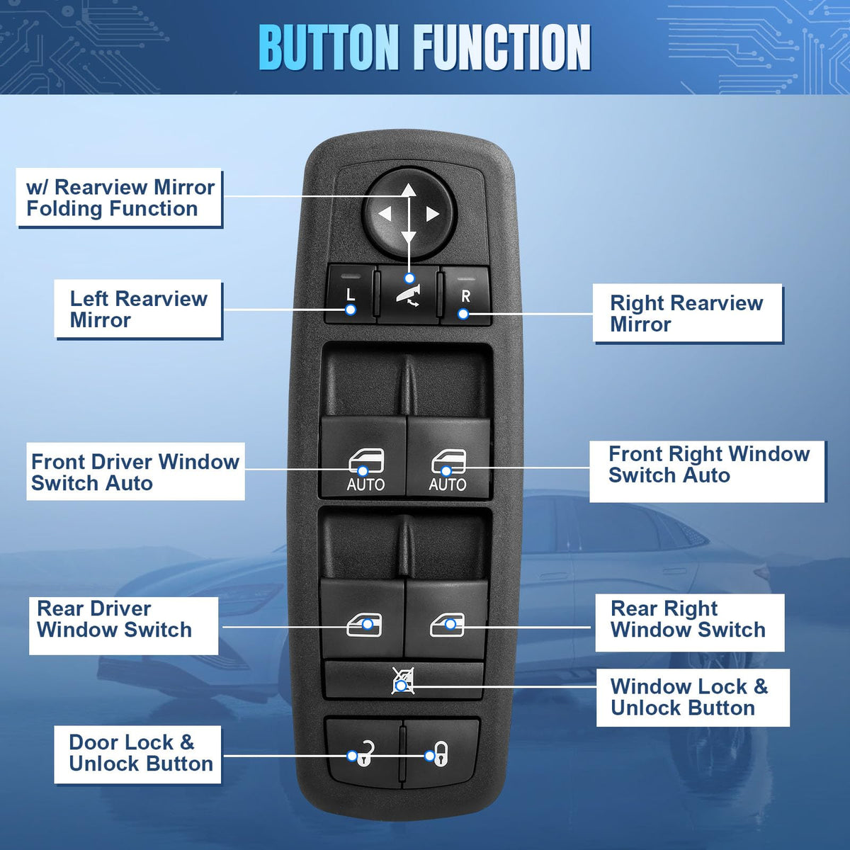 56046826AE Driver Side Power Window Switch for 2016-2018 Ram 1500 2500 3500