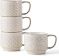 12oz Coffee Mugs Set of 4, Ceramic Coffee Mugs, Stackable Cappuccino Cups, Microwave Safe and Large Handle, Office