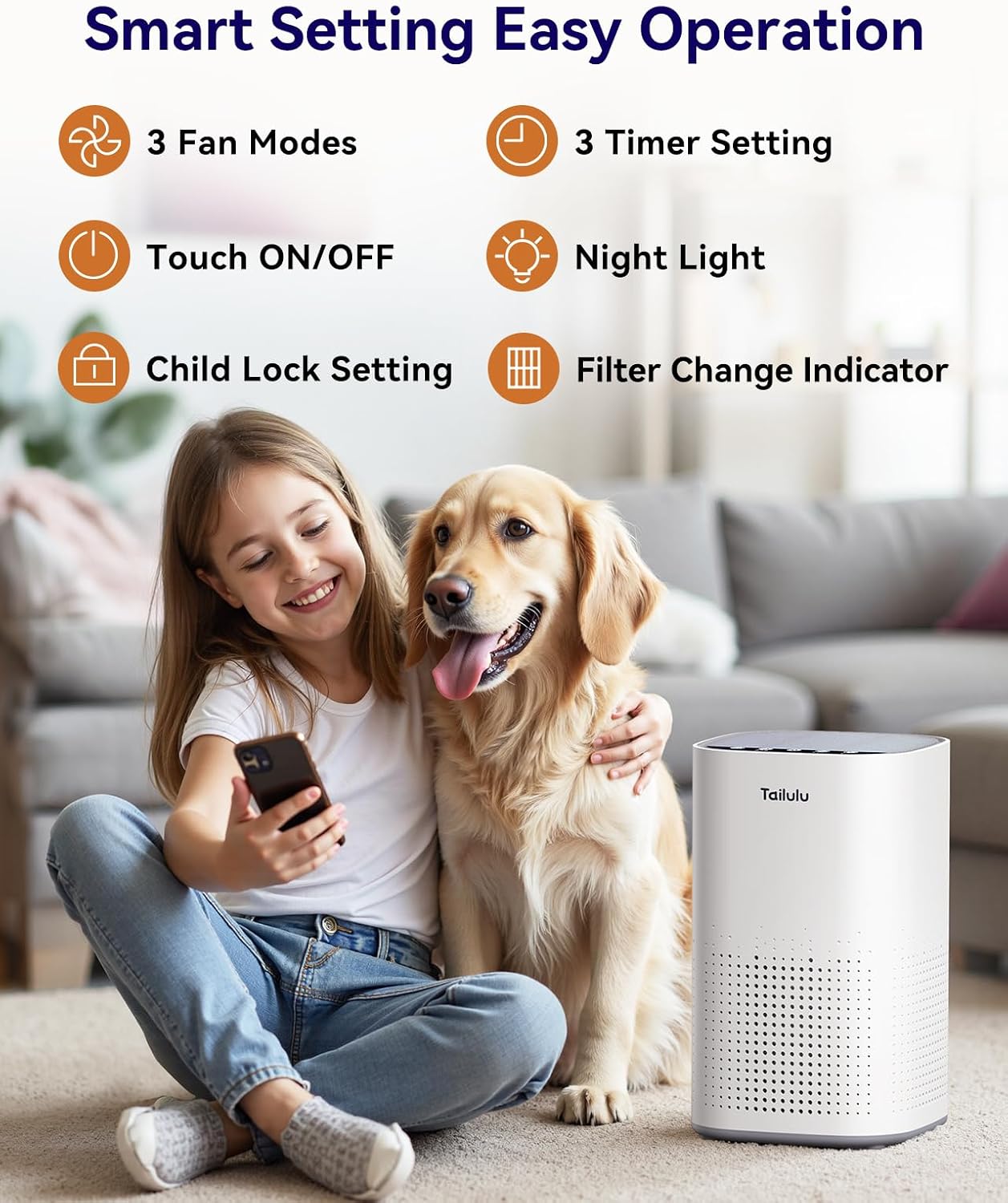 H13 Ture HEPA Air Purifiers for Home Large Room up to 1500ft² | Air Cleaner with 360°Air Inlet, 15dB Sleep Mode