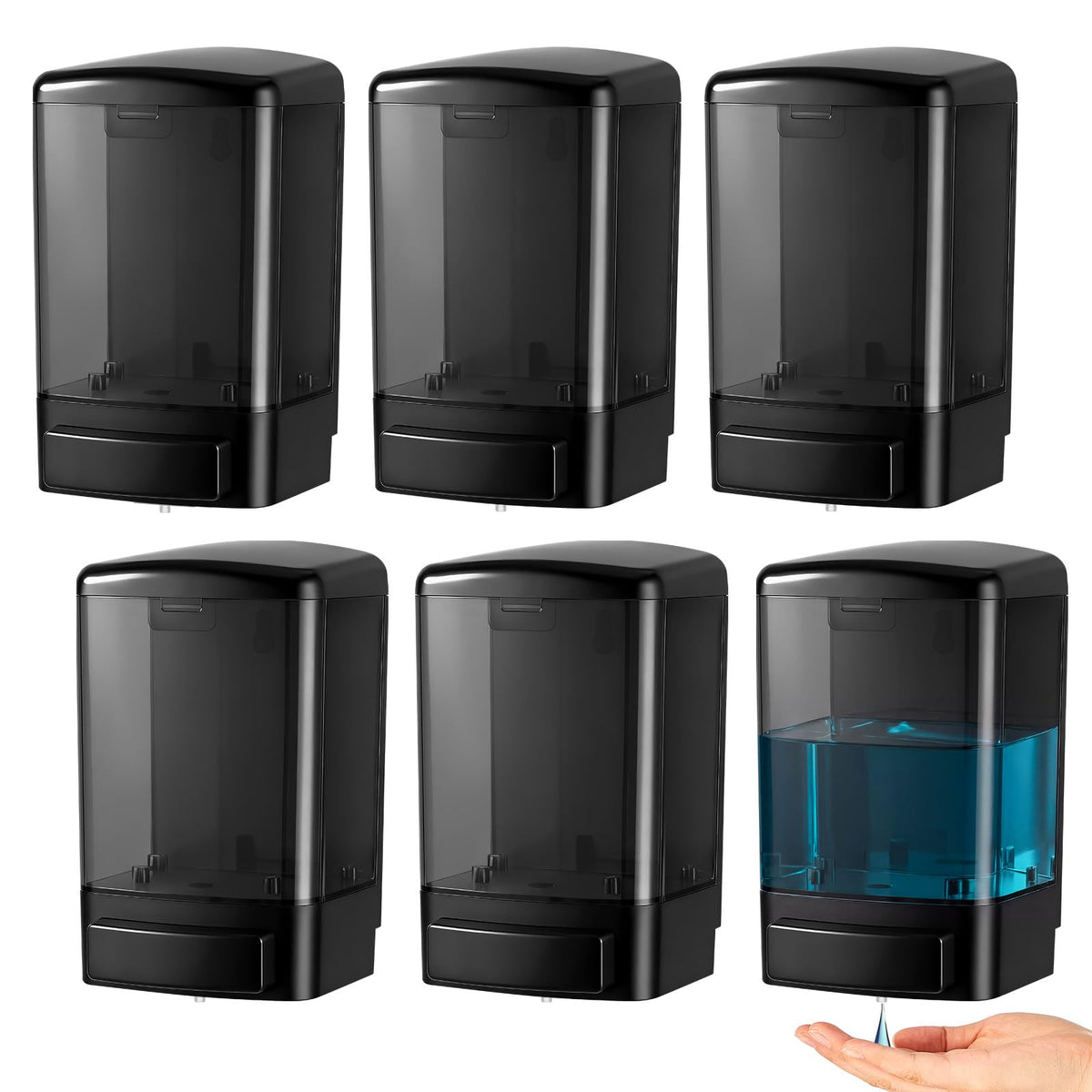 6 Pcs Wall Mounted Soap Dispenser,33.8 Oz 1000 Ml,All Black