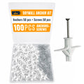 100 Pcs. Plastic Butterfly Drywall Anchors and Screws Kit, White