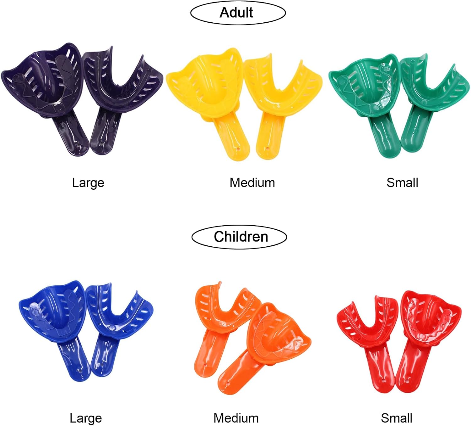 Dental Impressions Trays,Plastic Perforated Impression Tray Set | 12 Pcs/6 Sizes Upper and Lower