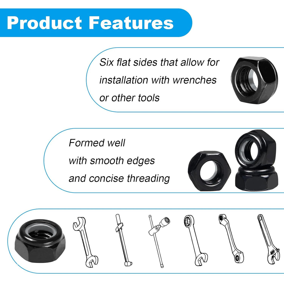 150Pcs M3 x 0.5mm Nylon Insert Hex Lock Nuts Locknuts