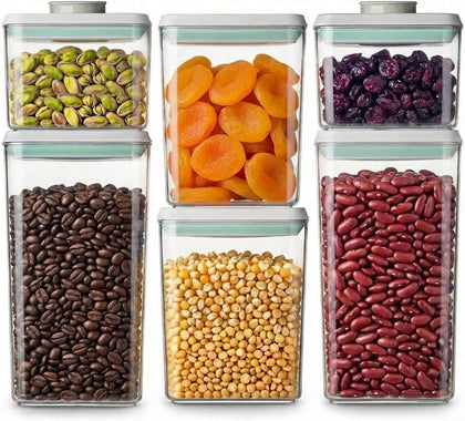 Pop Airtight Food Storage Containers Set with Lids, 6 Pcs Stackable One Button Opening Food Containers Kitchen Pantry