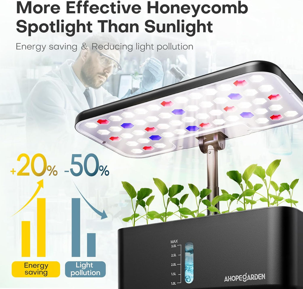 Indoor Garden Hydroponics Growing System: 10 Pods Plant Germination Kit Herb Vegetable Growth Lamp Countertop with