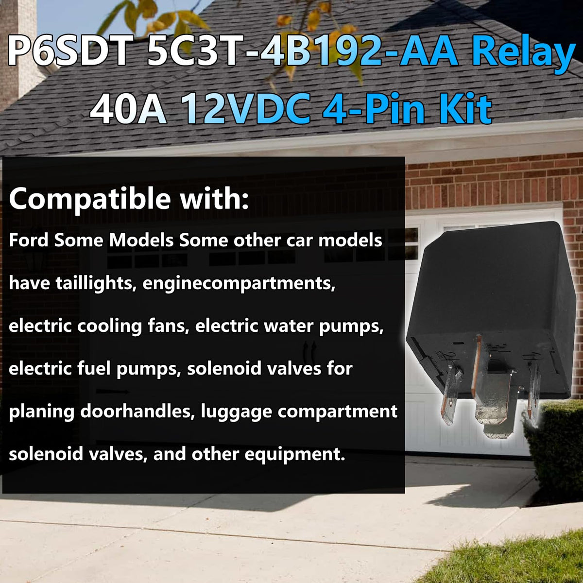Automotive Multi-Function Relay 5C3T-14B192-AA,4 Pin Multi-Purpose Relay for Ford, Replace 5C3T-14B192-AA 5C3T14B192AA