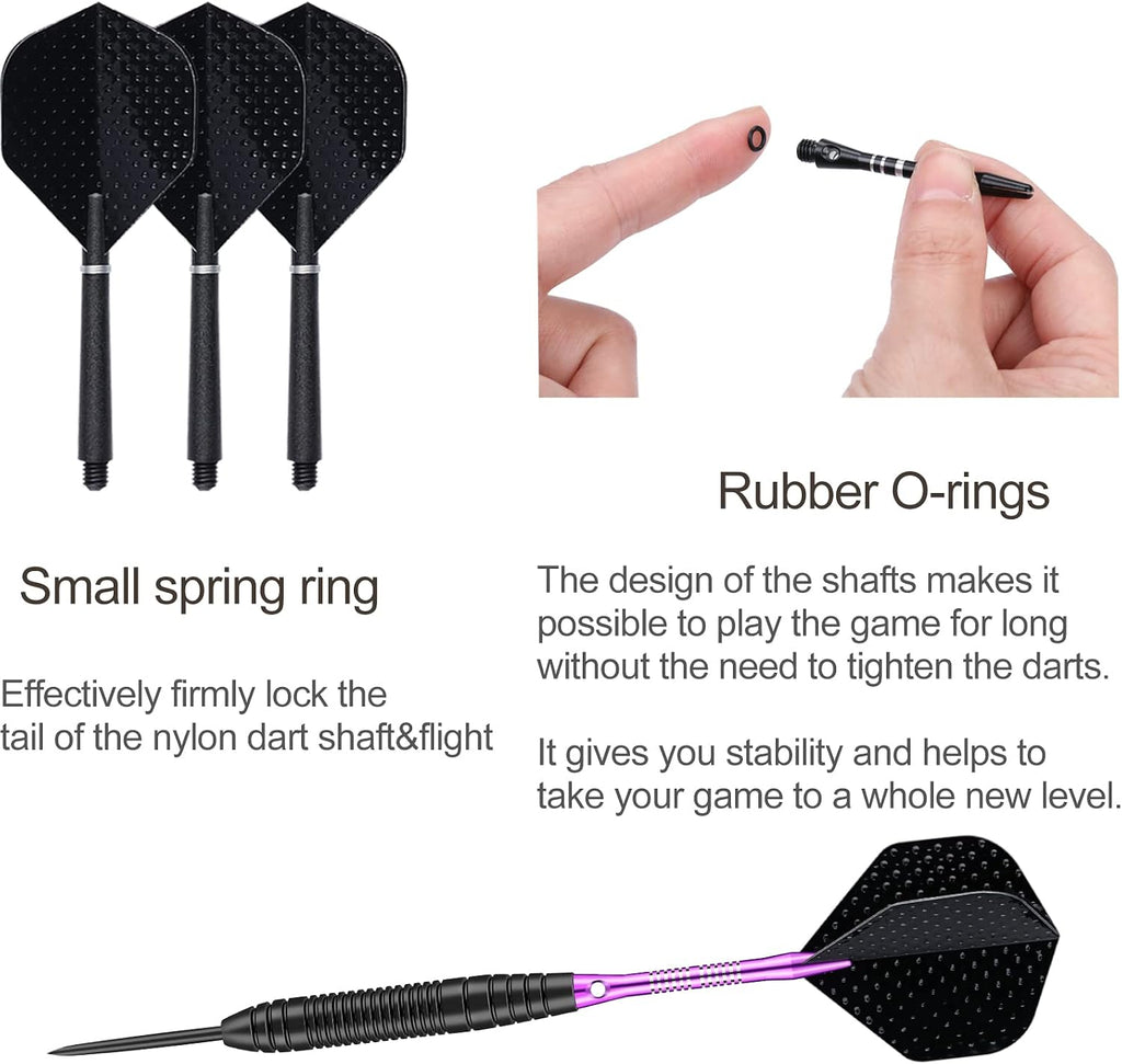Darts Metal Tip Set - 3 Pack Professional 22 Grams Steel Tip Darts with Slim Case Black Purple Blue Aluminum Shafts 9