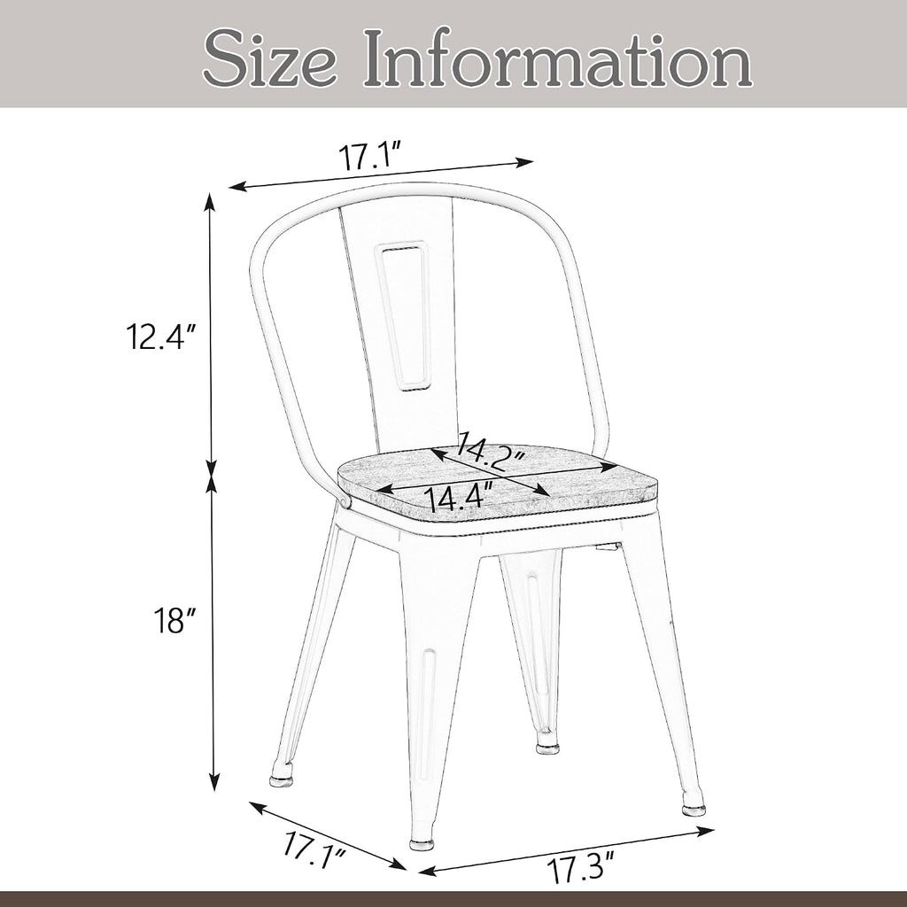 18inch Dining Chair Set of 4, Chic Iron Farmhouse Chairs Side Stools-Silver