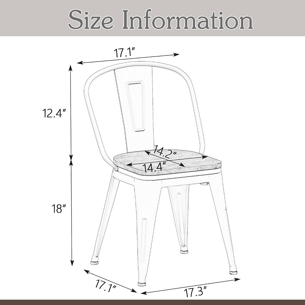 18inch Dining Chair Set of 4, Chic Iron Farmhouse Chairs Side Stools-Silver
