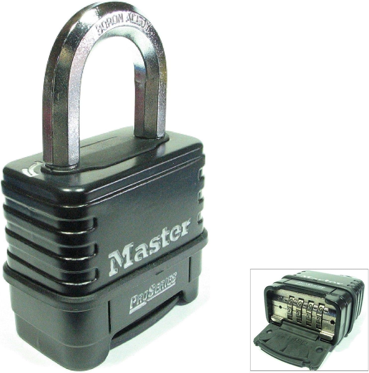 MasterLock 1178D Combination Padlock, Die Cast Body, 3 Pack Black/Silver (Keyed Different)
