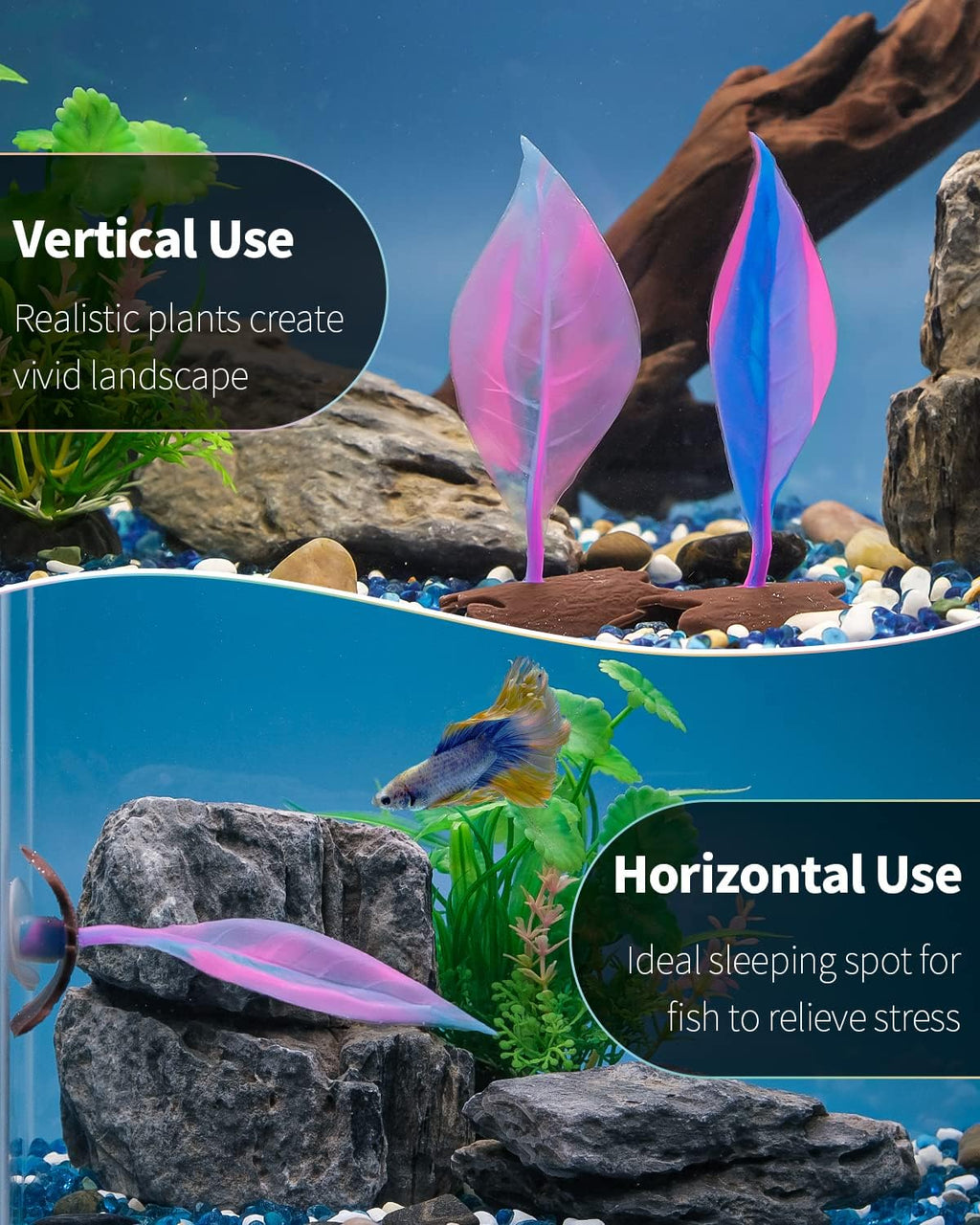 Betta Leaf Hammock Soft Aquarium Rest Bed Fish Breeding Playing Pad with Suction Cup and Lifelike Bark Ornament